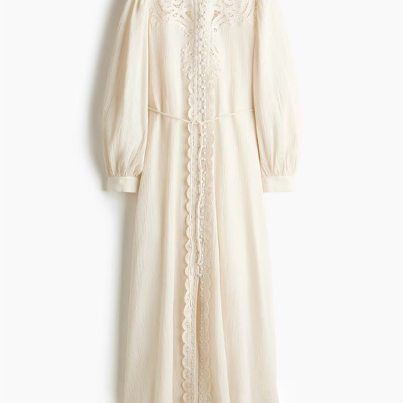 H&M 2026 Lace-Detail Long Cotton Dress W/Liner Cotton Dress (cream) XS NWT - Picture 4 of 6
